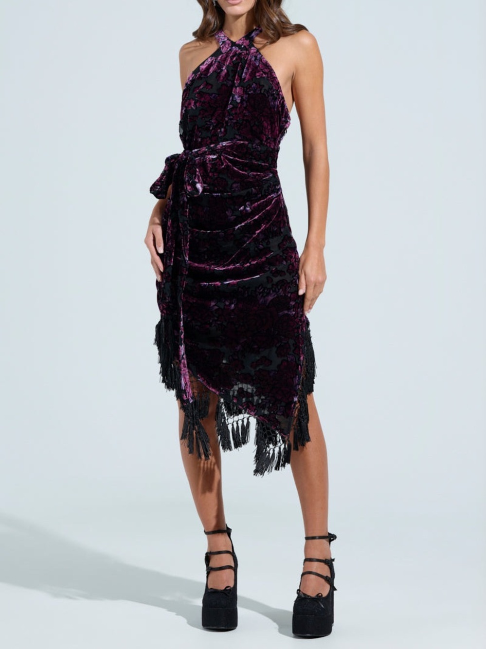 AKIRA 90'S BABY VELVET BURNOUT MIDI DRESS